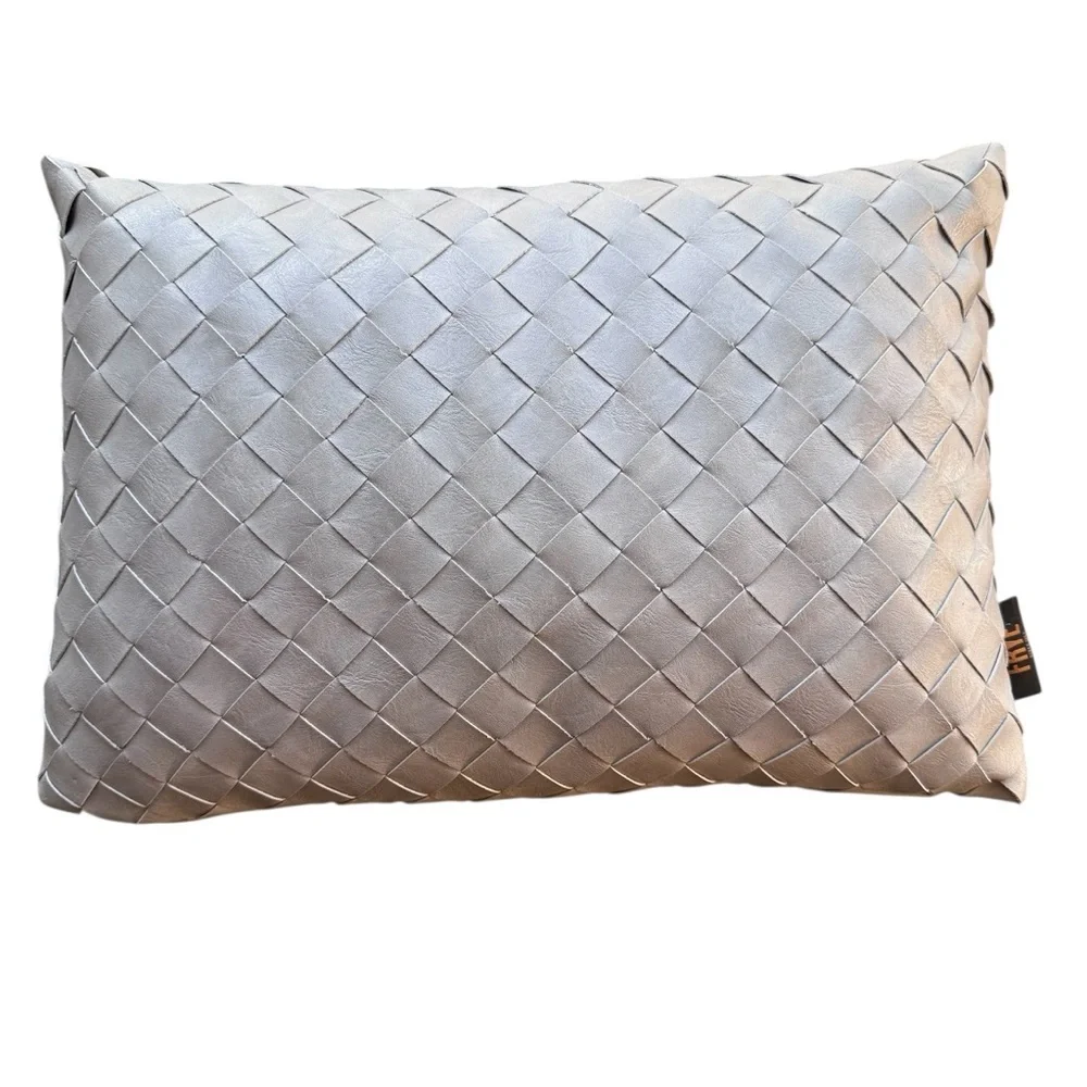 Frye Gray Faux Woven Leather 14 × 20 Decorative Lumbar Throw Pillow